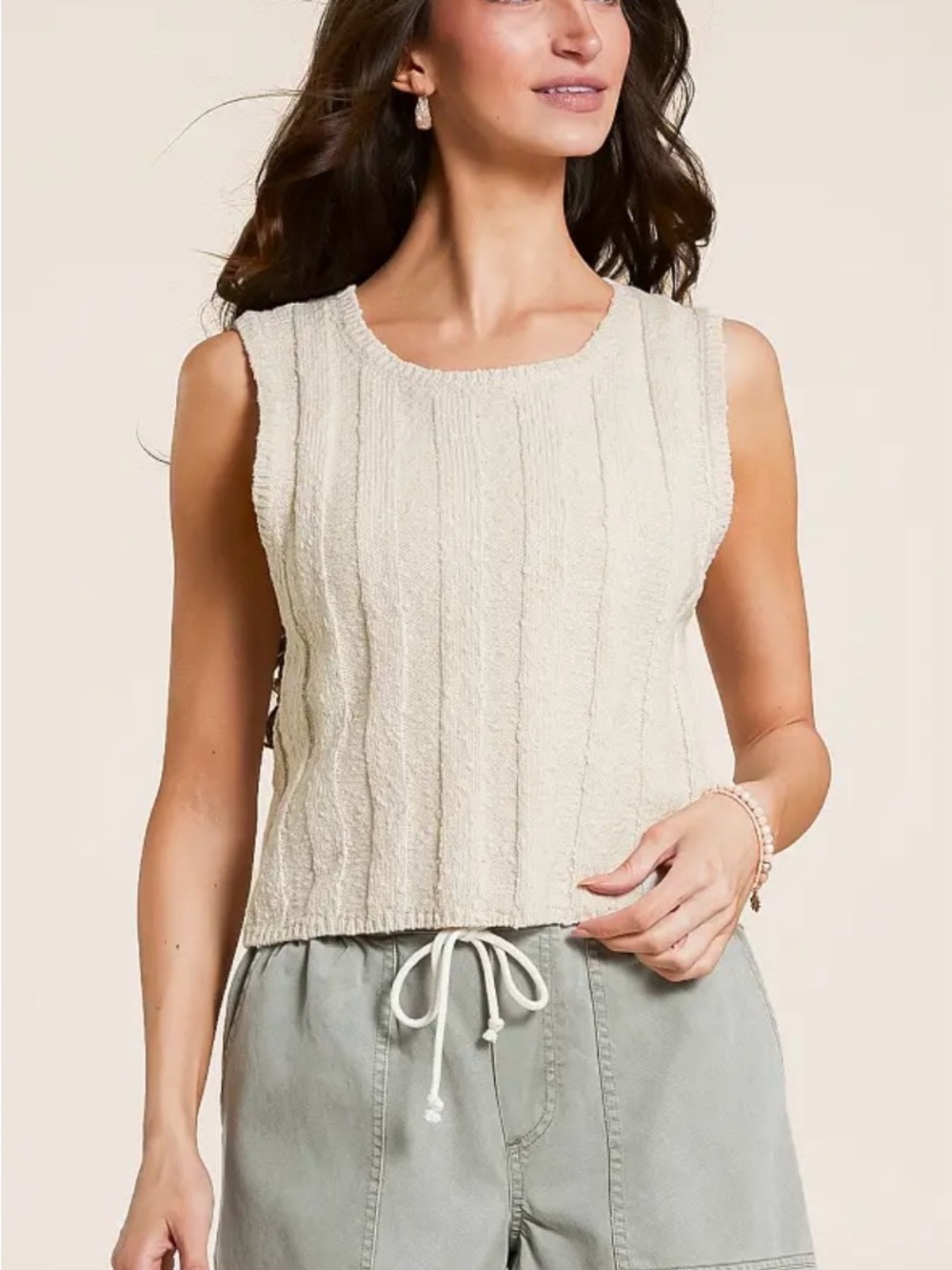Z Supply Cream Ribbed Sleeveless Calan Sweater Crop Tank